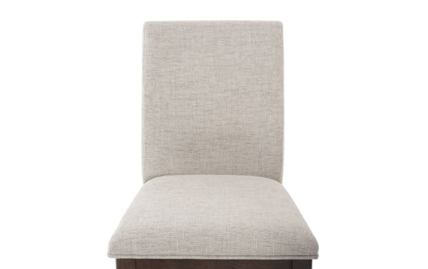 Beige Mango Brown & Beige Solid Back Upholstered Dining Chair with polyester fabric, solid mango wood frame, and contemporary style from Mango Dining collection.