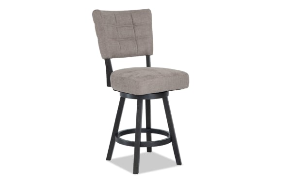 Tucker Charcoal transitional swivel stool in mocha beige polyester fabric with adjustable height, memory foam seat, and MDF frame.