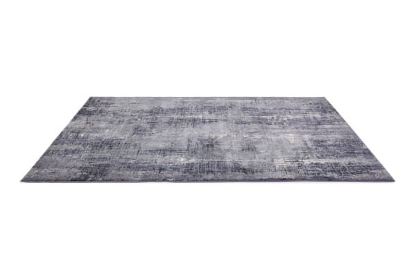 Bayou 5' x 7' Gray Abstract Rug with transitional style, soft polyester and polypropylene fabric, featuring a durable, easy-to-clean gray abstract pattern.