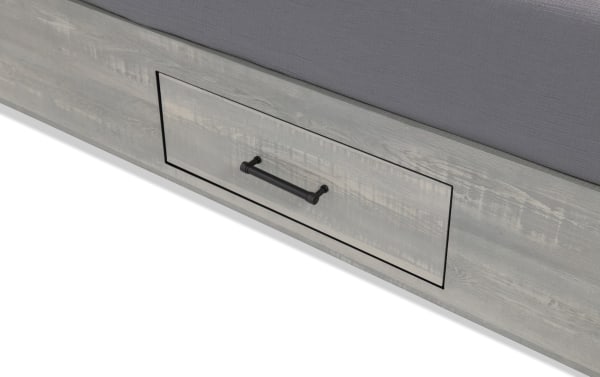 Rustic Foundry Twin White Storage Platform Bed drawer in engineered wood grain MDF with black metal handle, part of Foundry Bedroom collection.