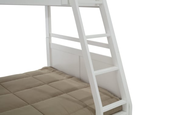 Chadwick Twin/Full White Bunk Bed ladder and lower full bed frame in poplar solids and veneers, transitional style for space-saving youth bedroom.