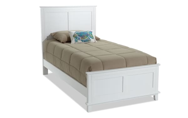 Chadwick Twin White Panel Bed in transitional style, made of MDF, poplar solids, and veneers, featuring clean white panels and simple elegant design.