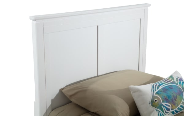 Chadwick Twin White Panel Bed headboard in transitional style, made from MDF, poplar solids, and veneers with clean, simple white panels.