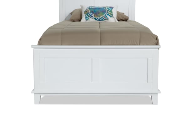 Chadwick Twin White Panel Bed in transitional style with MDF, poplar solids, and veneers, featuring clean white finish and paneled footboard.