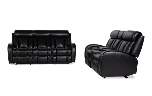 Tuxedo Black 84'' Power Reclining Sofa & 73'' Console Loveseat with Power Headrest