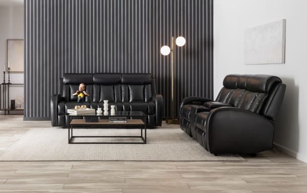 Tuxedo Black 84'' Power Reclining Sofa & 73'' Console Loveseat with Power Headrest