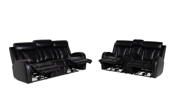 Tuxedo Black 84'' Power Reclining Sofa & 73'' Console Loveseat with Power Headrest
