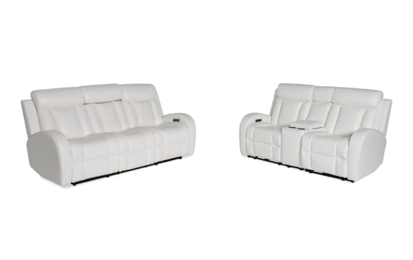 Tuxedo White 84'' Power Reclining Sofa & 73'' Console Loveseat with Power Headrest