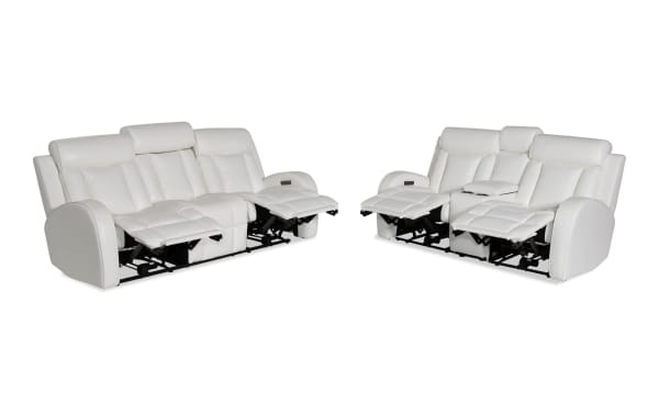 Tuxedo White 84'' Power Reclining Sofa & 73'' Console Loveseat with Power Headrest