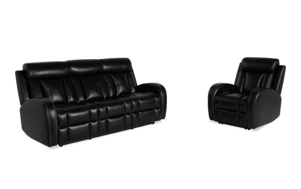 Tuxedo Black 84'' Power Reclining Sofa & Recliner with Power Headrest