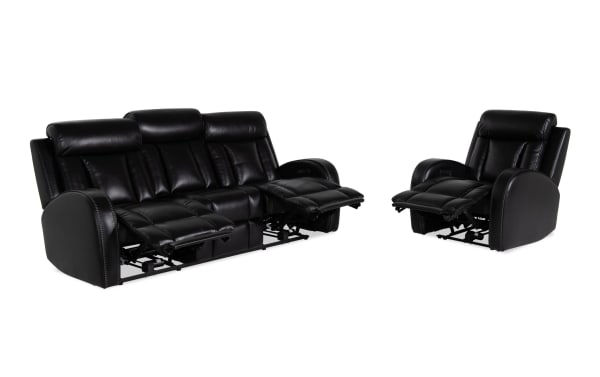 Tuxedo Black 84'' Power Reclining Sofa & Recliner with Power Headrest