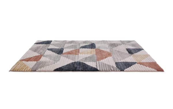 Contemporary Margot 9' x 12' multi geometric rug with 1-inch thick soft polyester pile in warm earth tones, perfect for casual, cozy interiors.
