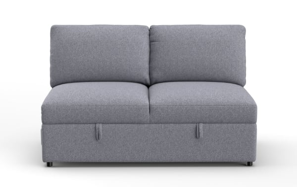 Modern gray fabric loveseat with plush cushions and compact design, ideal for small living spaces or cozy seating areas.