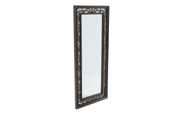 Regency Cherry Floor Mirror from Regency Bedroom collection, traditional style with hardwood solids, oak veneers, MDF, featuring an intricately scrolled dark wood frame.
