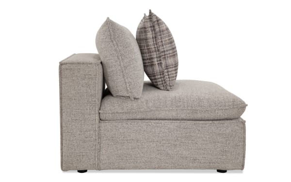 Infinity Gray Armless Chair in gray polyester fabric with feather-blend pillows, transitional style, modular design, and sturdy Siberian pine frame