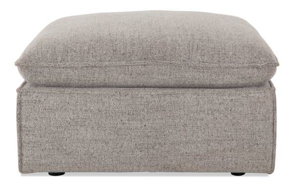 Gray Infinity Gray Ottoman in transitional style with plush polyester fabric upholstery, Bob-O-Pedic® stuffing, and sturdy Siberian pine frame for lasting comfort.