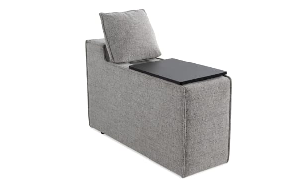 Gray Infinity Gray Media Console with USB and USB-C ports, transitional style, polyester fabric upholstery, modular sectional accessory with tech features and storage.