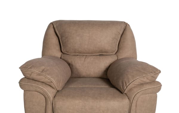 Transitional Rio Brown Swivel Glider Recliner in brown faux leather with plush padded arms and cushioned backrest for cozy, stylish living room seating.