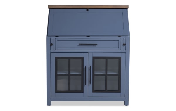 Modern Farm Blue & Brown Drop Lid Desk with Drawer
