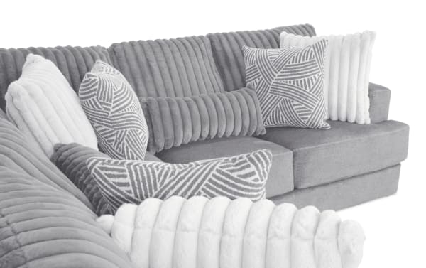 Sofia Gray 104'' 3 Piece Sectional in contemporary gray fabric polyester with plush ribbed cushions and gel memory foam for soft, cool comfort.