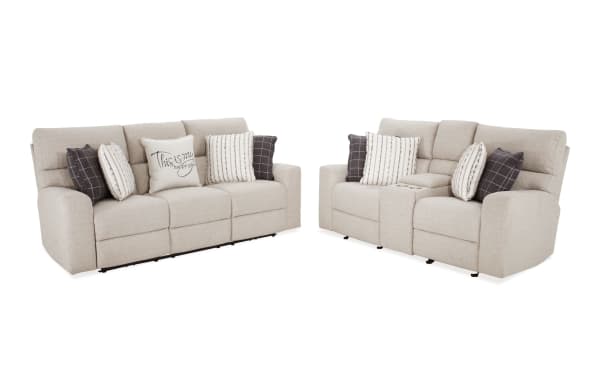 Modern Farmhouse Beige 86'' Power Reclining Sofa & 76'' Loveseat with Power Headrest