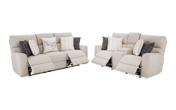 Modern Farmhouse Beige 86'' Power Reclining Sofa & 76'' Loveseat with Power Headrest