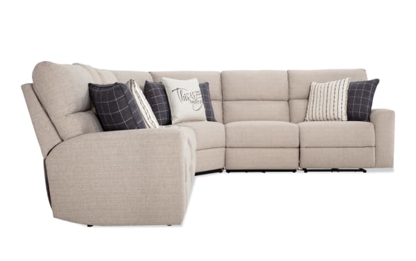 Modern Farmhouse Beige 124'' Power Reclining 6 Piece Sectional with Power Headrest
