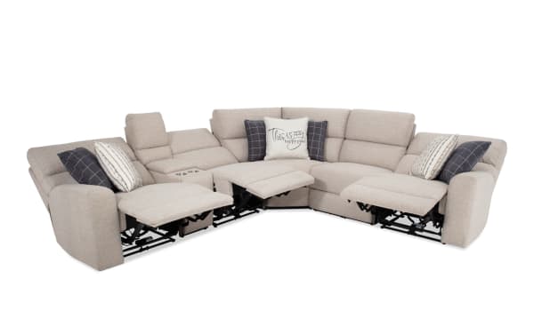 Modern Farmhouse Beige 124'' Power Reclining 6 Piece Sectional with Power Headrest