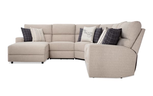 Modern Farmhouse Beige 124'' Power Reclining 6 Piece Left Arm Facing Chaise Sectional with Power Headrest