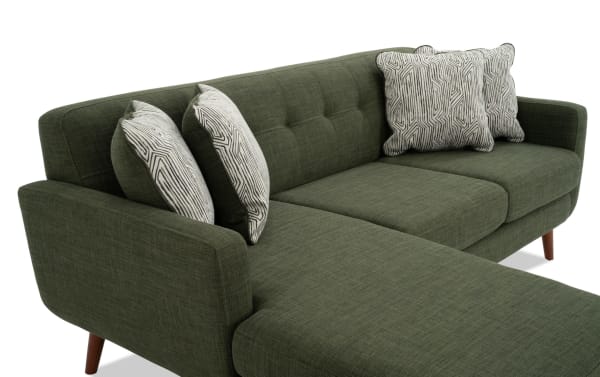 Bettie Avocado 86'' Chofa mid-century modern sofa with avocado green 100% polyester fabric, tufted back, track arms, wooden legs, and movable chaise.