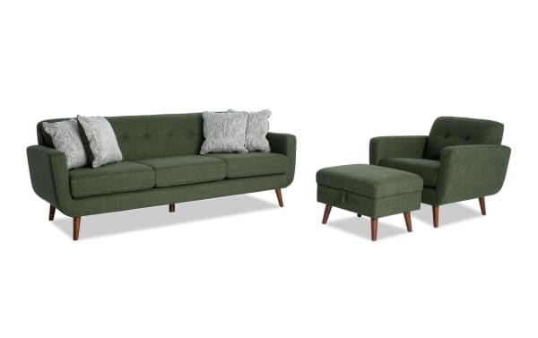 Bettie Avocado 86'' Sofa, Chair & Storage Ottoman 