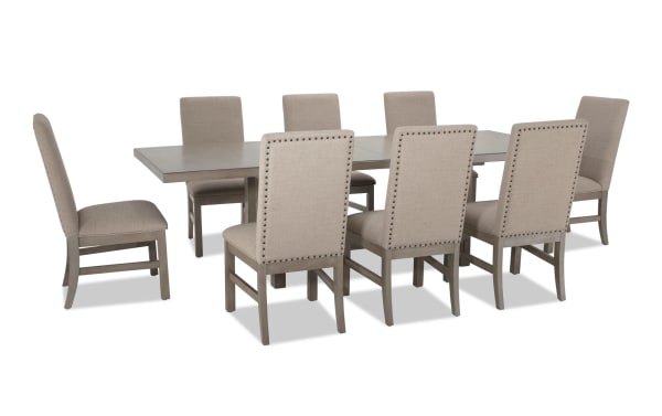 Artisan 9 Piece Gray Upholstered Extendable Dining Set