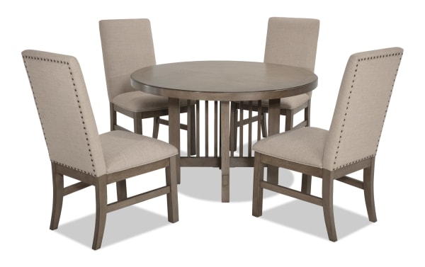 Artisan 5 Piece Gray Round Upholstered Dining Set