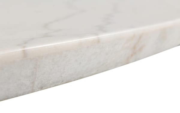 Triangular Elm Espresso & Marble Coffee Table from Elm Occasional, featuring a sleek white marble top with subtle veining and a smooth, transitional style edge.