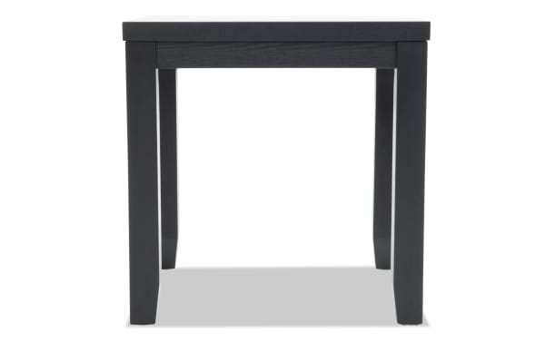 Black wooden square side table with straight legs and a smooth flat top, suitable for living room or office use.
