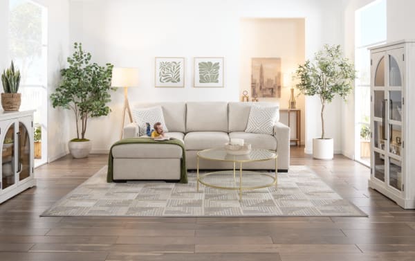 Playday Gray 93'' 2 Piece Right Arm Facing Chaise Sectional in gray polyester fabric with transitional style, memory foam cushions, accent pillows, and pop-up sleeper.