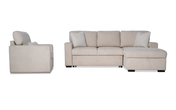 Playday Beige 93'' 3 Piece Right Arm Facing Chaise Sectional with Pop-Up Sleeper, USB & USB-C Ports & Swivel Chair