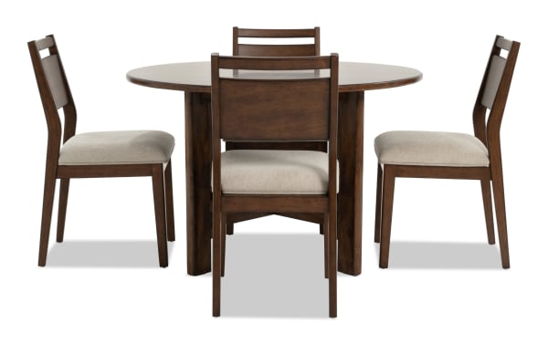 Mango 5 Piece Brown & Beige Solid Wood Round Dining Set