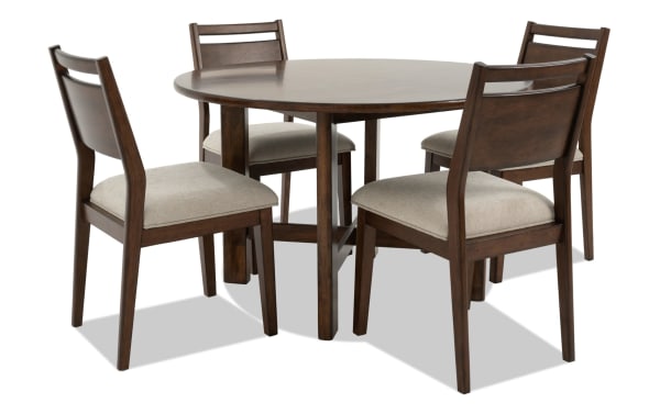 Mango 5 Piece Brown & Beige Solid Wood Round Dining Set