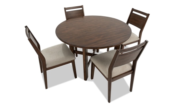Mango 5 Piece Brown & Beige Solid Wood Round Dining Set