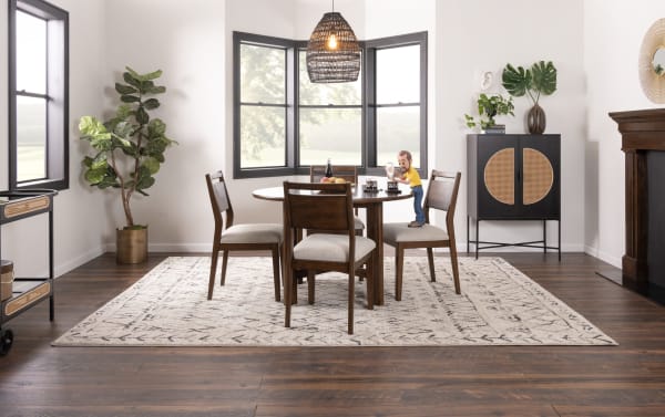 Mango 5 Piece Brown & Beige Solid Wood Upholstered Round Dining Set