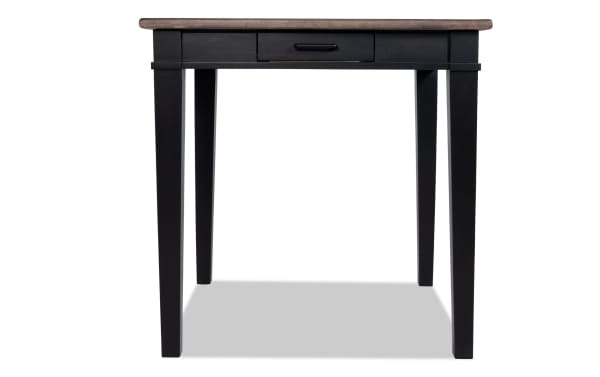 Montana Black & Brown Square Counter Height Storage Dining Table with rustic MDF rubberwood and oak veneer top, antique black base, and storage drawers.