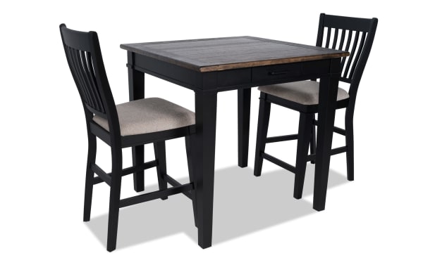 Montana 3 Piece Black & Beige Upholstered Counter Height Dining Set