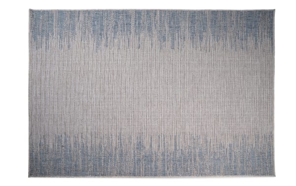 Harbor 5' x 7' blue abstract indoor/outdoor rug with contemporary style, machine-made polypropylene flat pile, textured thick and thin weft yarns.