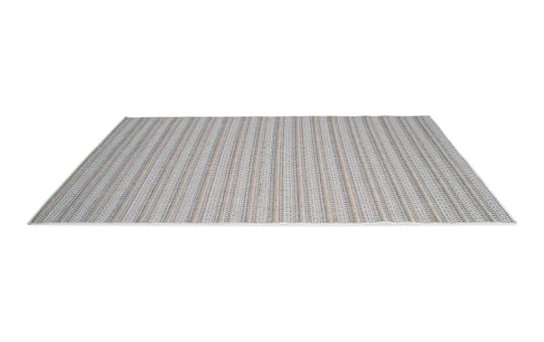 Contemporary Laguna 5' x 7' green striped indoor/outdoor rug made of durable polypropylene with flat pile, ideal for high-traffic areas.