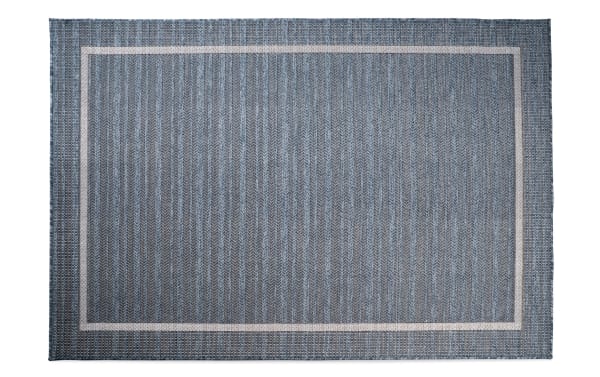 Tides 5' x 7' blue geometric indoor/outdoor rug with flat pile, machine-woven polypropylene, durable for rain or shine, contemporary style.