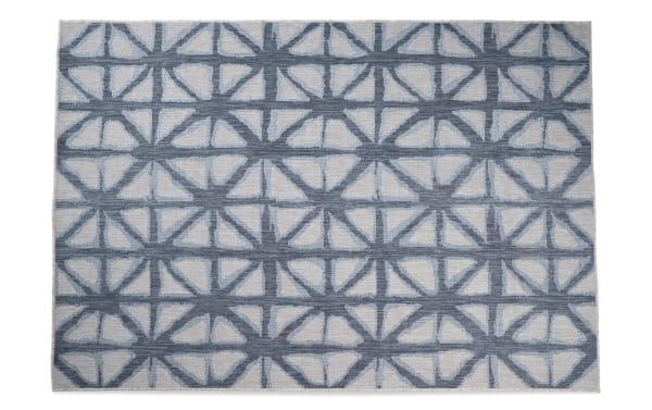 Sol 8' x 10' Blue Geometric Indoor/Outdoor Rug with durable machine-woven polypropylene, featuring a contemporary blue geometric pattern ideal for sunrooms or patios.