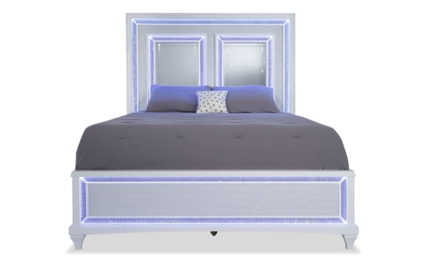 Glamour 4 Piece Queen White Panel Bedroom Set with Vanity