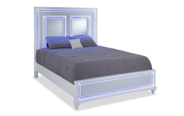 Glamour 4 Piece Queen White Panel Bedroom Set with Vanity