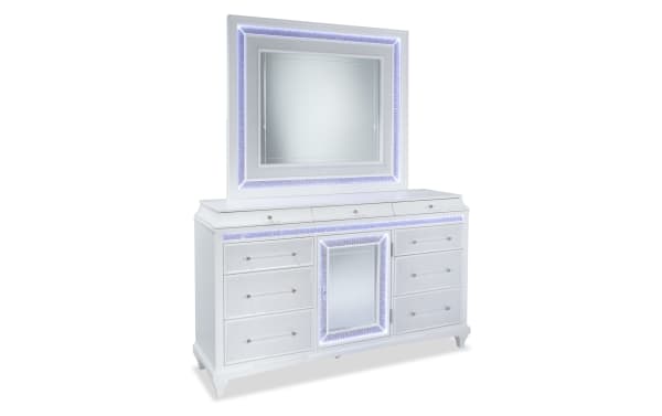 Glamour White 9 Drawer Dresser & Mirror